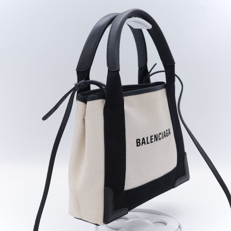 Balenciaga 黑色帆布拼米白帆布 手提包 肩背包-3