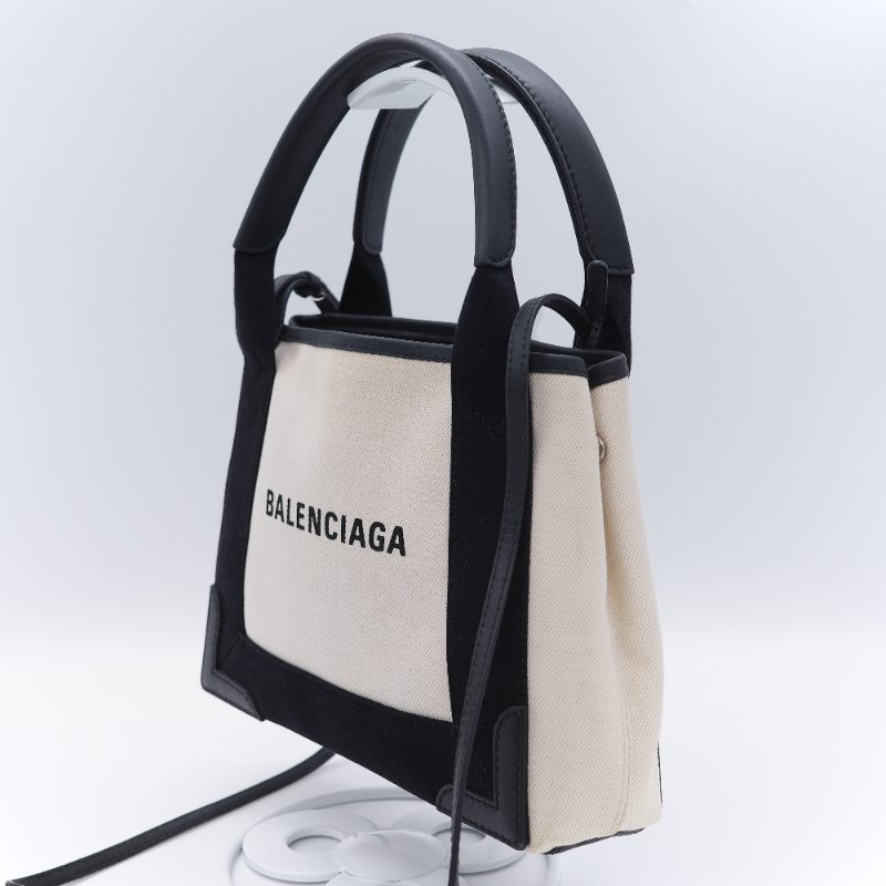 Balenciaga 黑色帆布拼米白帆布 手提包 肩背包-4