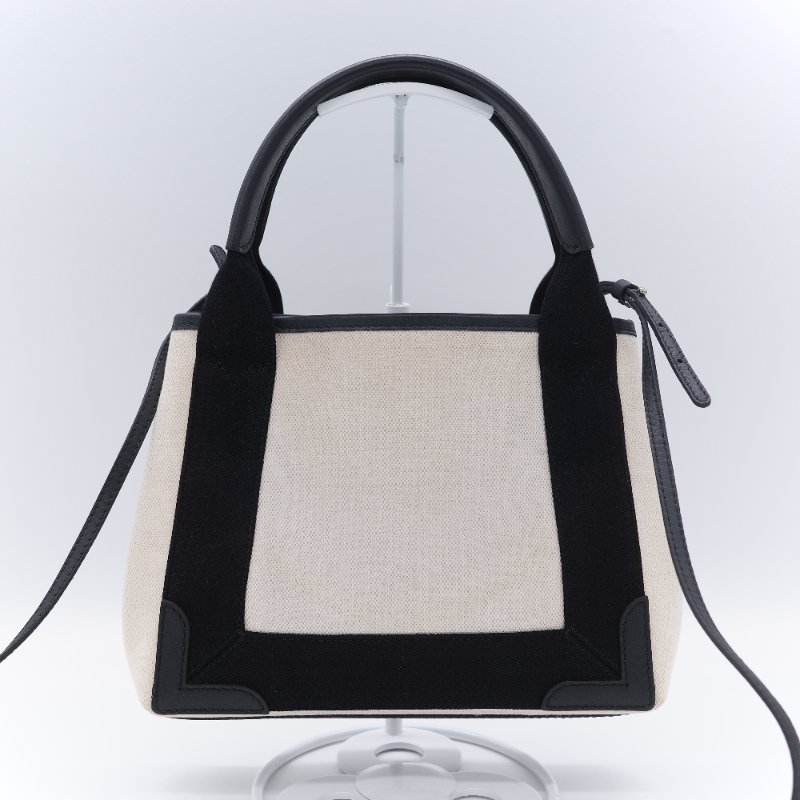 Balenciaga 黑色帆布拼米白帆布 手提包 肩背包-5