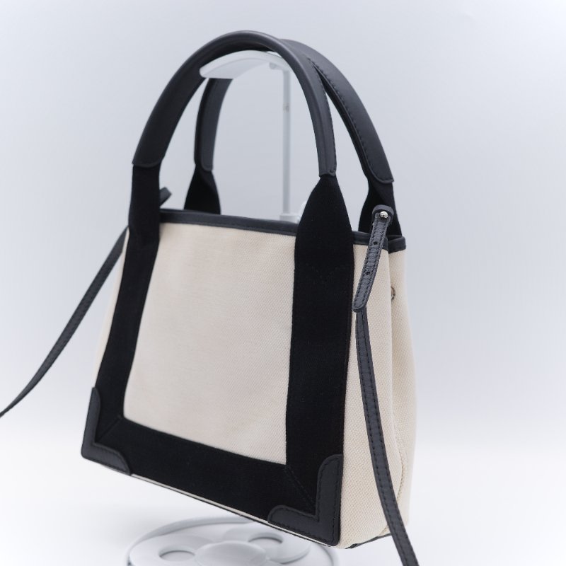 Balenciaga 黑色帆布拼米白帆布 手提包 肩背包-6