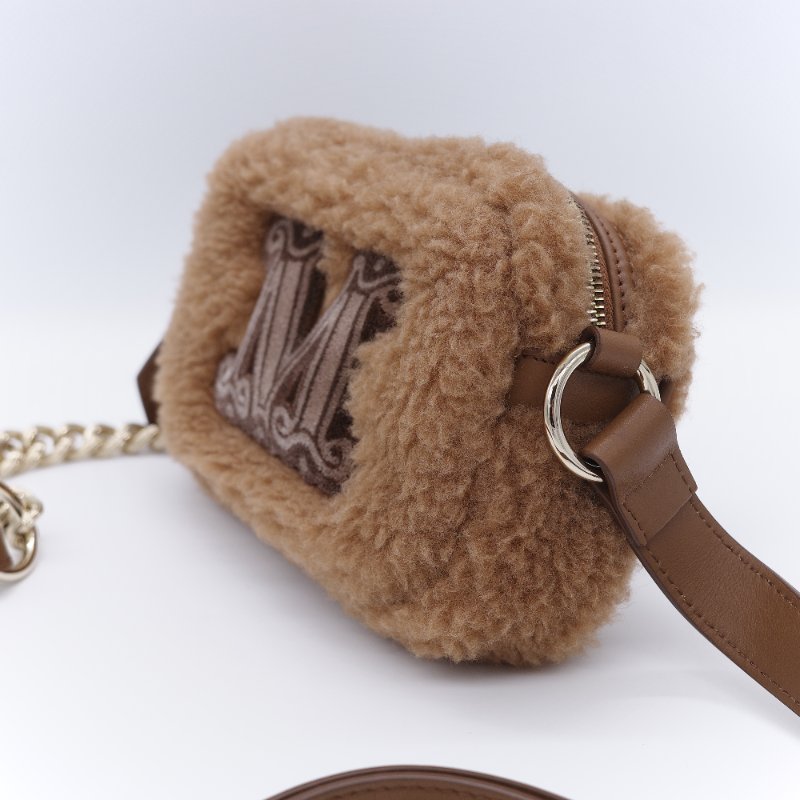 Max Mara 麥絲瑪拉 Teddy 經典駱駝色 駝毛 真絲混紡泰迪熊刷毛 M 字刺繡相機包-3