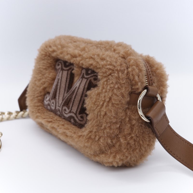 Max Mara 麥絲瑪拉 Teddy 經典駱駝色 駝毛 真絲混紡泰迪熊刷毛 M 字刺繡相機包-4