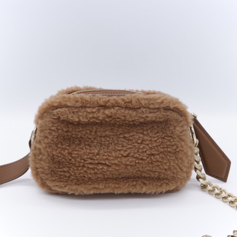 Max Mara 麥絲瑪拉 Teddy 經典駱駝色 駝毛 真絲混紡泰迪熊刷毛 M 字刺繡相機包-5