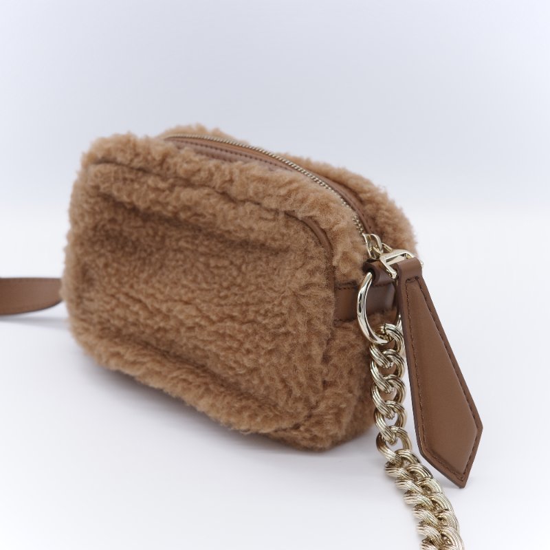 Max Mara 麥絲瑪拉 Teddy 經典駱駝色 駝毛 真絲混紡泰迪熊刷毛 M 字刺繡相機包-8