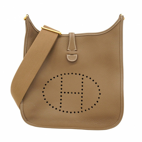 愛馬仕 (Hermes) Evelyn 3PM 女士單肩背包，Taurillon Clemence Etoupe 皮革，搭配 B 字印記