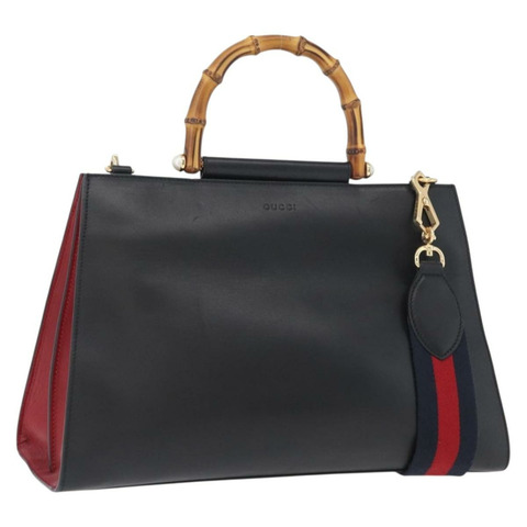 GUCCI 竹節雪莉線手提包 皮革 兩用 黑色 金色 453764 正品 ep13318