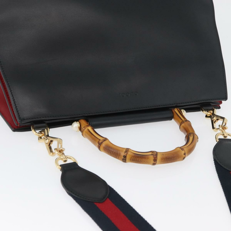 【日本直送】GUCCI Bamboo Sherry Line 手提包 皮革 兩用 黑色 金色 453764 正品 ep13318-5