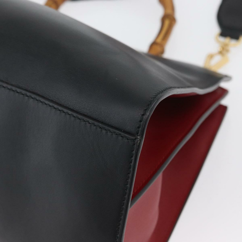 【日本直送】GUCCI Bamboo Sherry Line 手提包 皮革 兩用 黑色 金色 453764 正品 ep13318-15