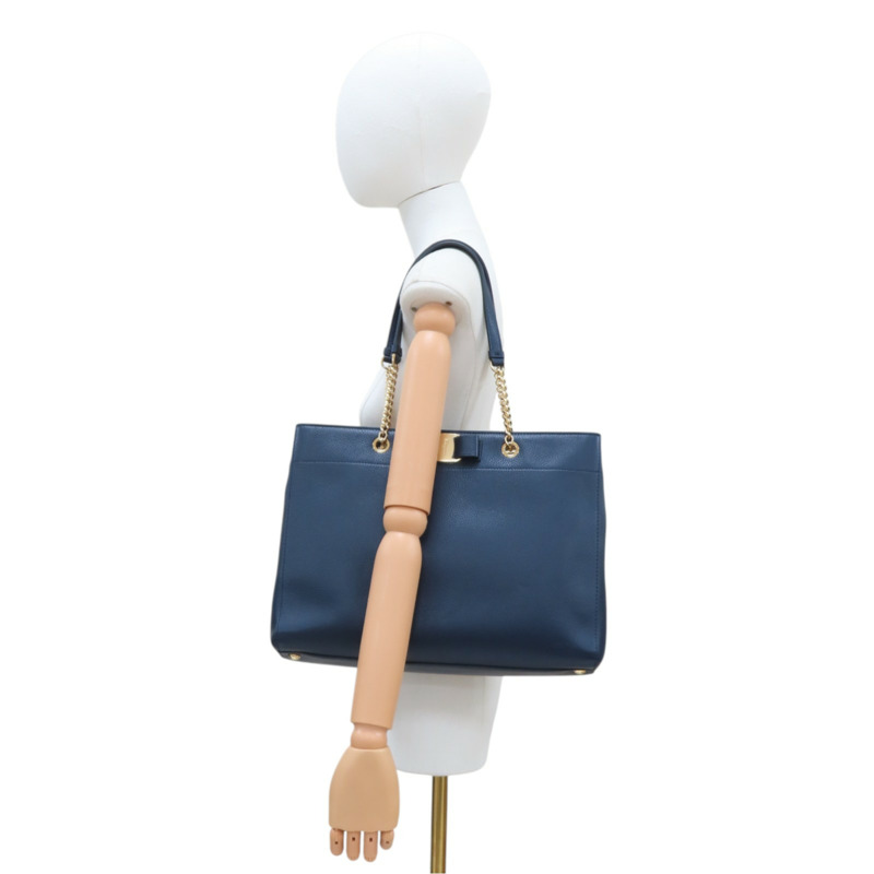 藍色 牛皮 Vara Bow Tote 肩背包【Salvatore Ferragamo 費拉格慕】 21H500-10