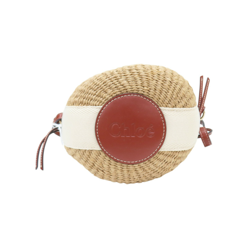 棕色 草編 Woody 小籃子 肩背包【Chloe 克羅伊】 CHC22SS381G55101-3