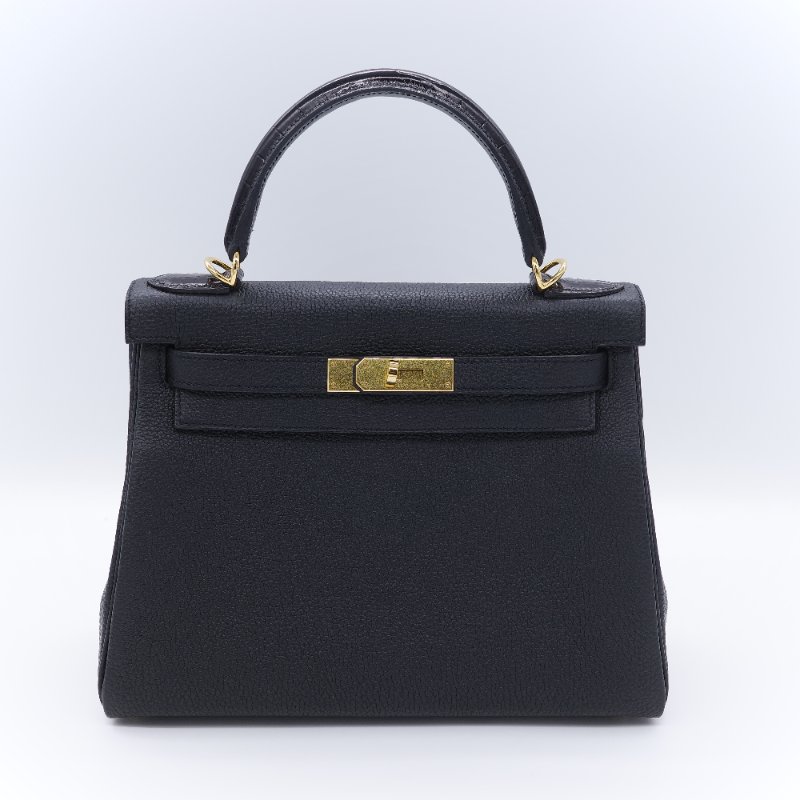 Hermès 愛馬仕 Kelly 28 黑色 Togo 小牛皮 金扣手提斜背兩用包-1