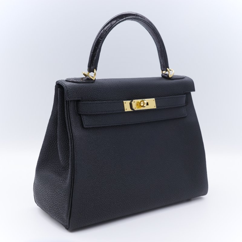 Hermès 愛馬仕 Kelly 28 黑色 Togo 小牛皮 金扣手提斜背兩用包-2