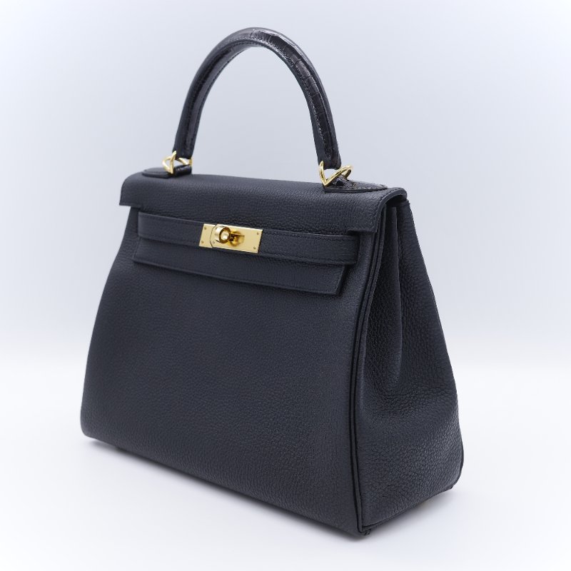 Hermès 愛馬仕 Kelly 28 黑色 Togo 小牛皮 金扣手提斜背兩用包-3
