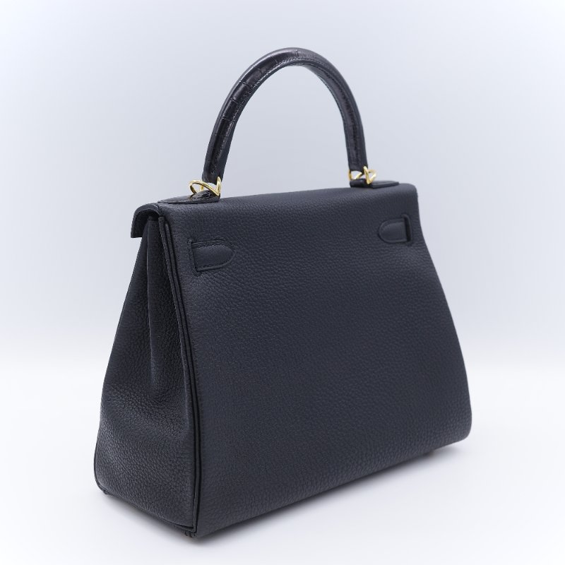 Hermès 愛馬仕 Kelly 28 黑色 Togo 小牛皮 金扣手提斜背兩用包-5