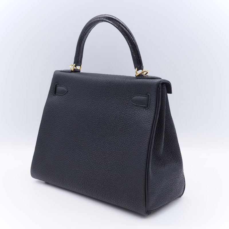 Hermès 愛馬仕 Kelly 28 黑色 Togo 小牛皮 金扣手提斜背兩用包-6