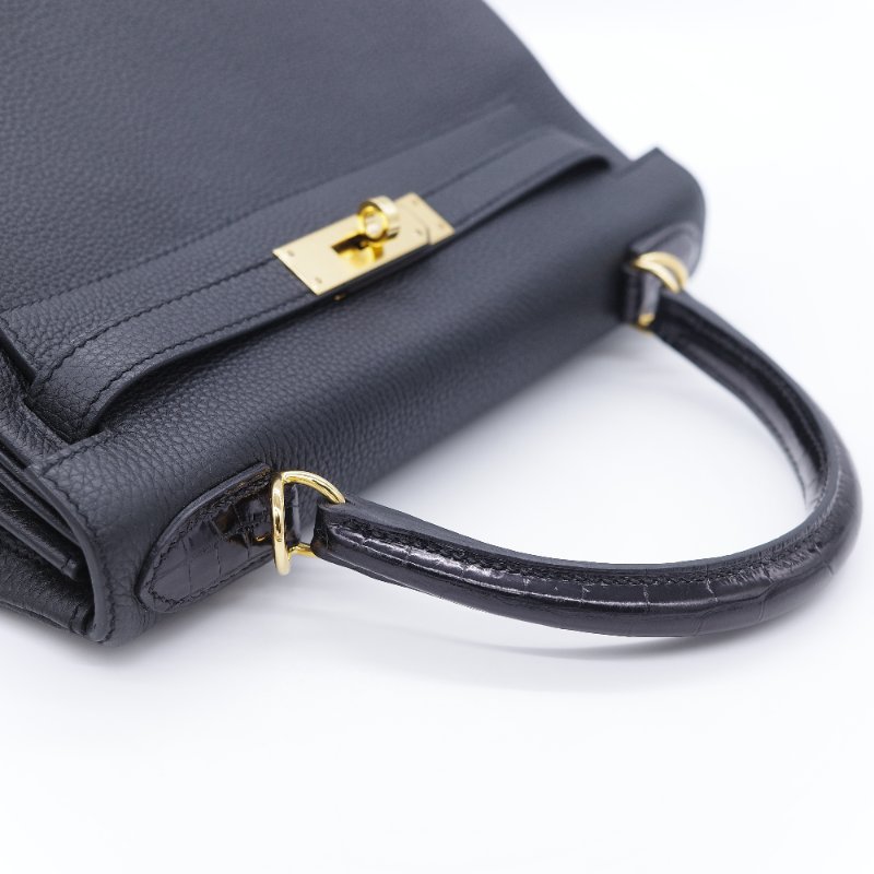 Hermès 愛馬仕 Kelly 28 黑色 Togo 小牛皮 金扣手提斜背兩用包-12