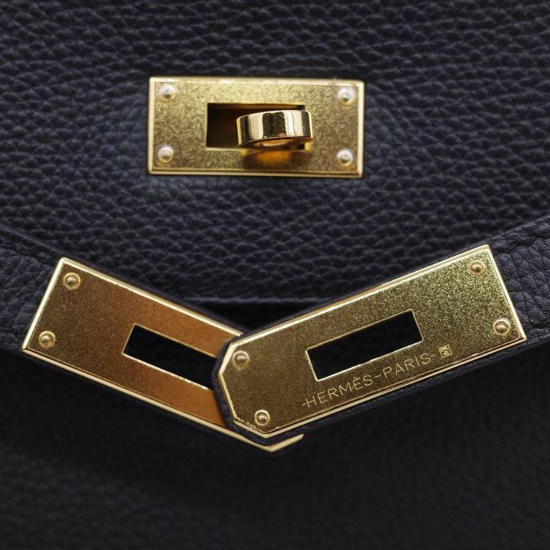 Hermès 愛馬仕 Kelly 28 黑色 Togo 小牛皮 金扣手提斜背兩用包-17