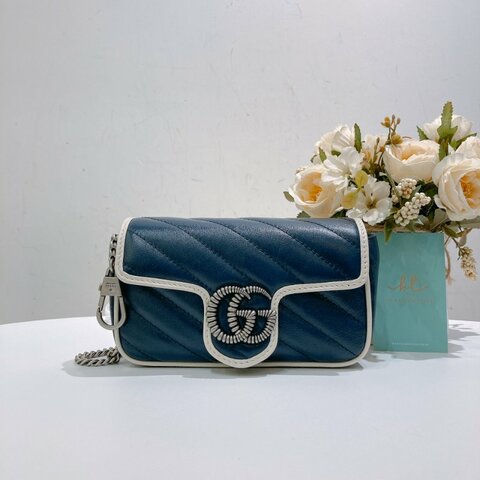 TW4761 Gucci 古馳 迷你經典款 藍色拼白色 GG Marmont Crossbody Bag Blue/White x PHW