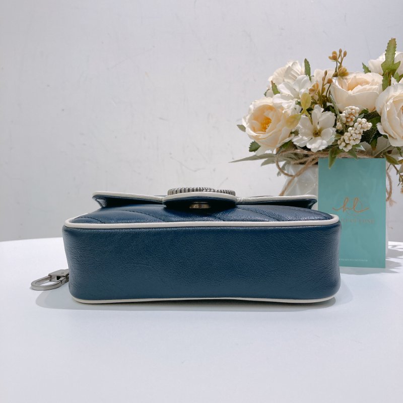 TW4761 Gucci 古馳 迷你經典款 藍色拼白色 GG Marmont Crossbody Bag Blue/White x PHW-4