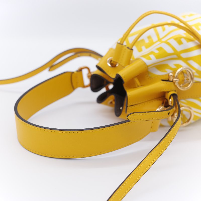 Fendi 芬迪 檸檬黃 印花帆布拚牛皮 迷你水桶包 手提包 斜掛包-9