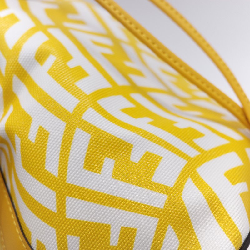 Fendi 芬迪 檸檬黃 印花帆布拚牛皮 迷你水桶包 手提包 斜掛包-10