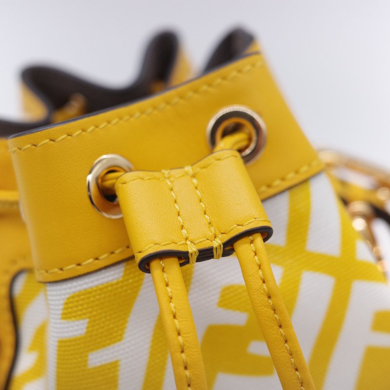 Fendi 芬迪 檸檬黃 印花帆布拚牛皮 迷你水桶包 手提包 斜掛包-13