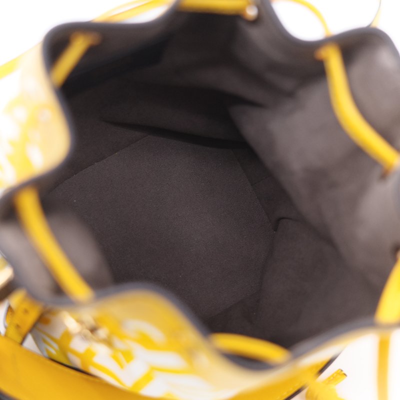 Fendi 芬迪 檸檬黃 印花帆布拚牛皮 迷你水桶包 手提包 斜掛包-14