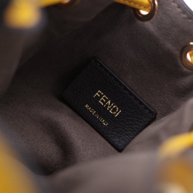 Fendi 芬迪 檸檬黃 印花帆布拚牛皮 迷你水桶包 手提包 斜掛包-15