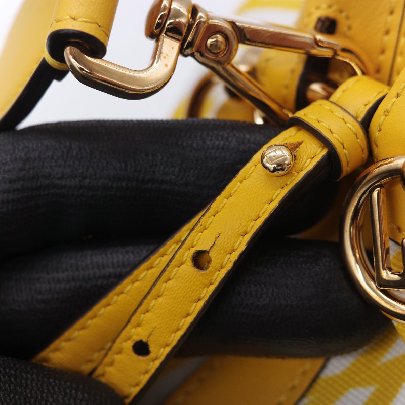 Fendi 芬迪 檸檬黃 印花帆布拚牛皮 迷你水桶包 手提包 斜掛包-18