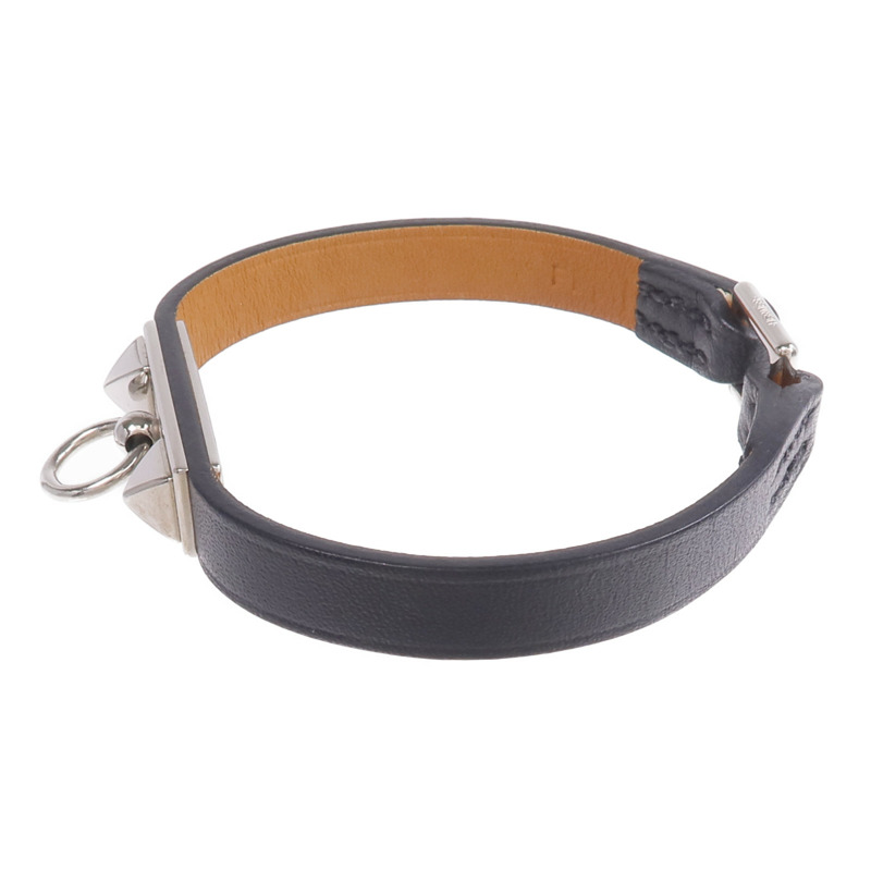 HERMES Swift皮革Rivale Mini Bracelet銀扣手鏈Noir-1