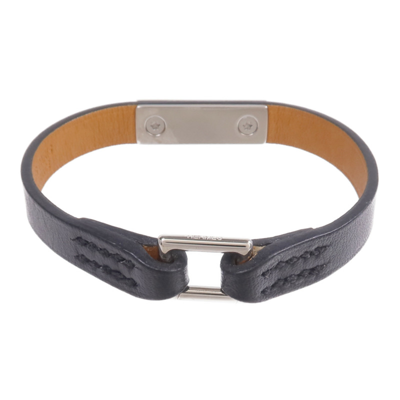 HERMES Swift皮革Rivale Mini Bracelet銀扣手鏈Noir-2