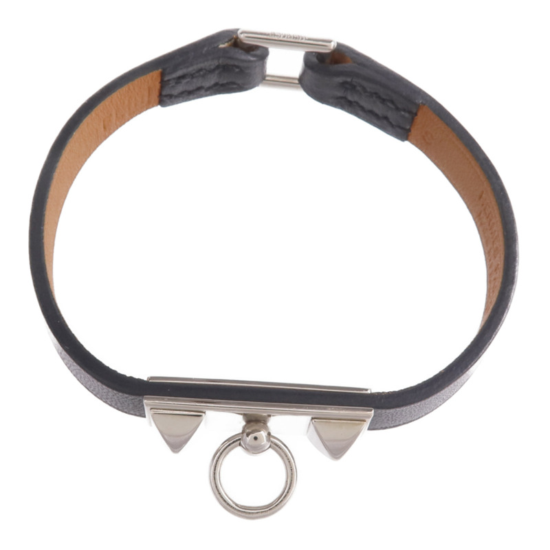 HERMES Swift皮革Rivale Mini Bracelet銀扣手鏈Noir-3
