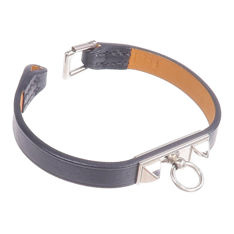 HERMES Swift皮革Rivale Mini Bracelet銀扣手鏈Noir-6