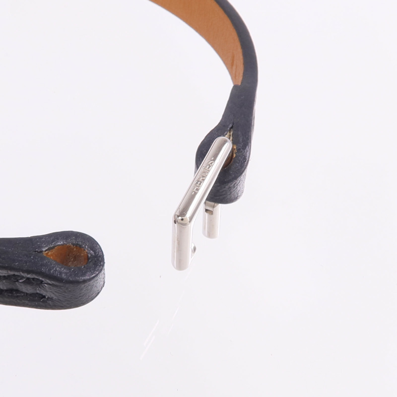 HERMES Swift皮革Rivale Mini Bracelet銀扣手鏈Noir-8