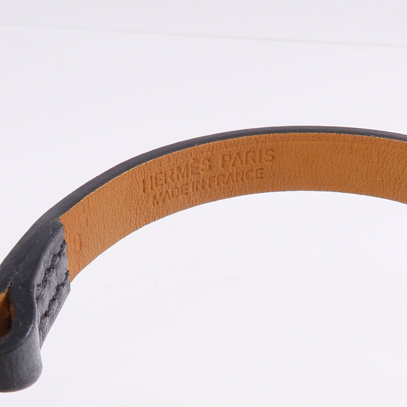 HERMES Swift皮革Rivale Mini Bracelet銀扣手鏈Noir-9