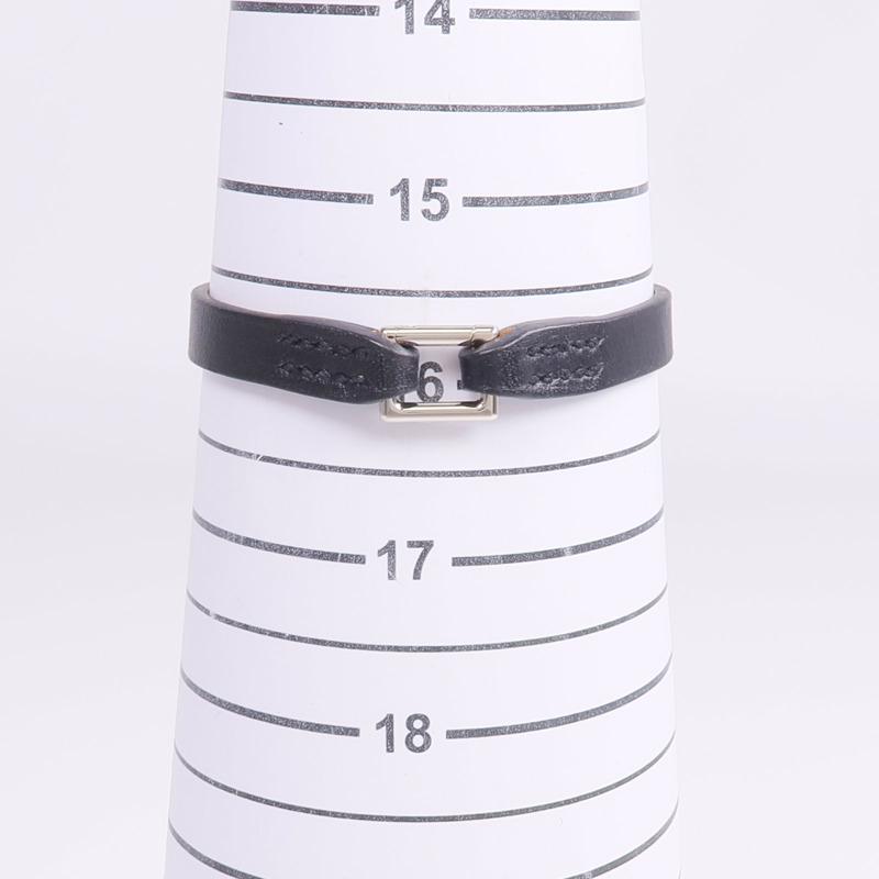 HERMES Swift皮革Rivale Mini Bracelet銀扣手鏈Noir-11