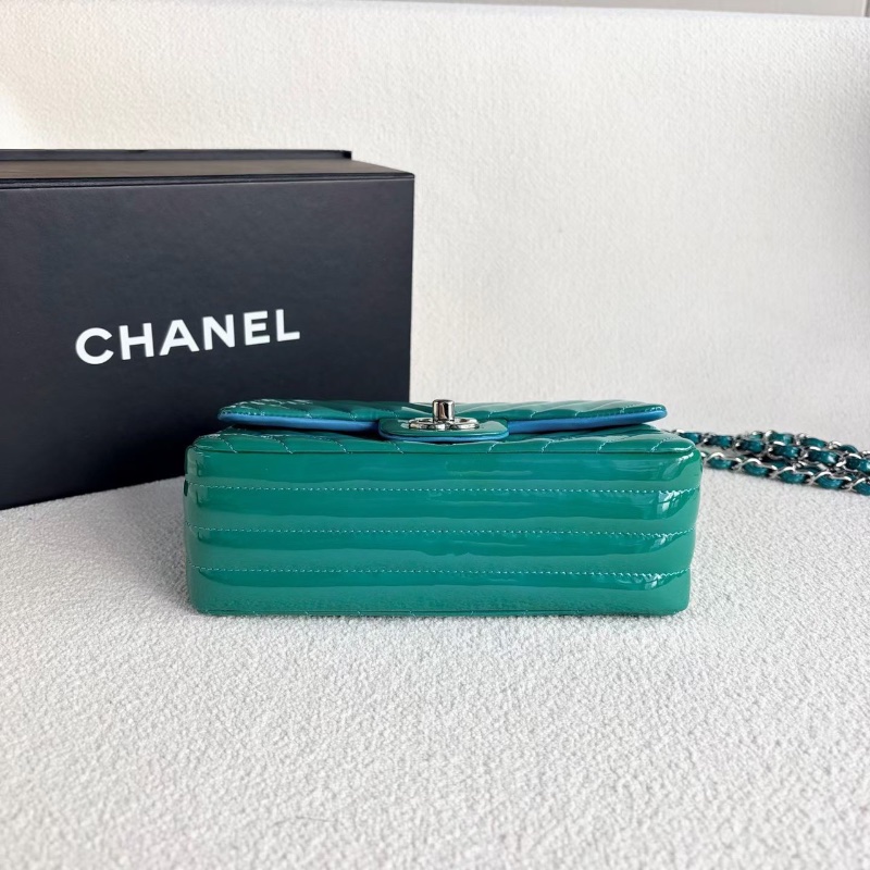 Chanel V紋CF大mini 綠色銀扣19*12*6.5 98新配件盒子 塵袋 保卡-5