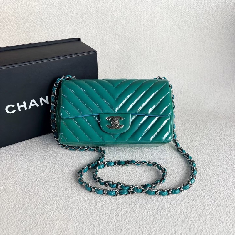 Chanel V紋CF大mini 綠色銀扣19*12*6.5 98新配件盒子 塵袋 保卡-8
