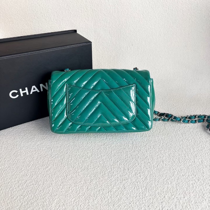 Chanel V紋CF大mini 綠色銀扣19*12*6.5 98新配件盒子 塵袋 保卡-9