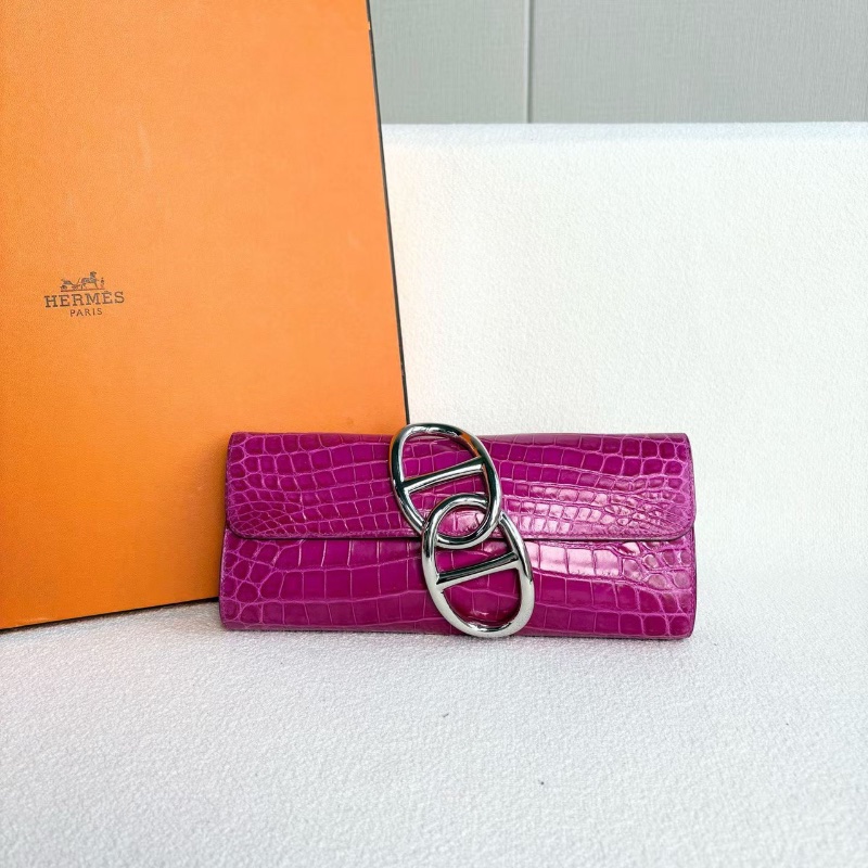Hermes亮面鱷魚皮豬鼻子手拿包銀扣 天方夜譚紫 24.5*11*4 98新配件塵袋-1