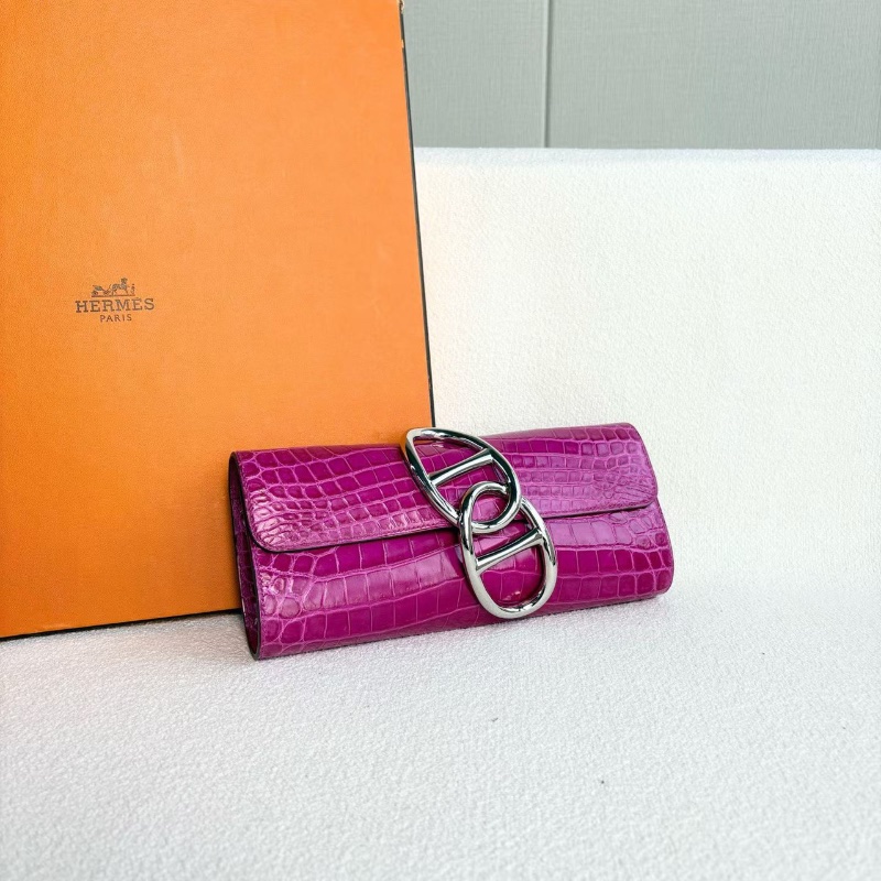 Hermes亮面鱷魚皮豬鼻子手拿包銀扣 天方夜譚紫 24.5*11*4 98新配件塵袋-3