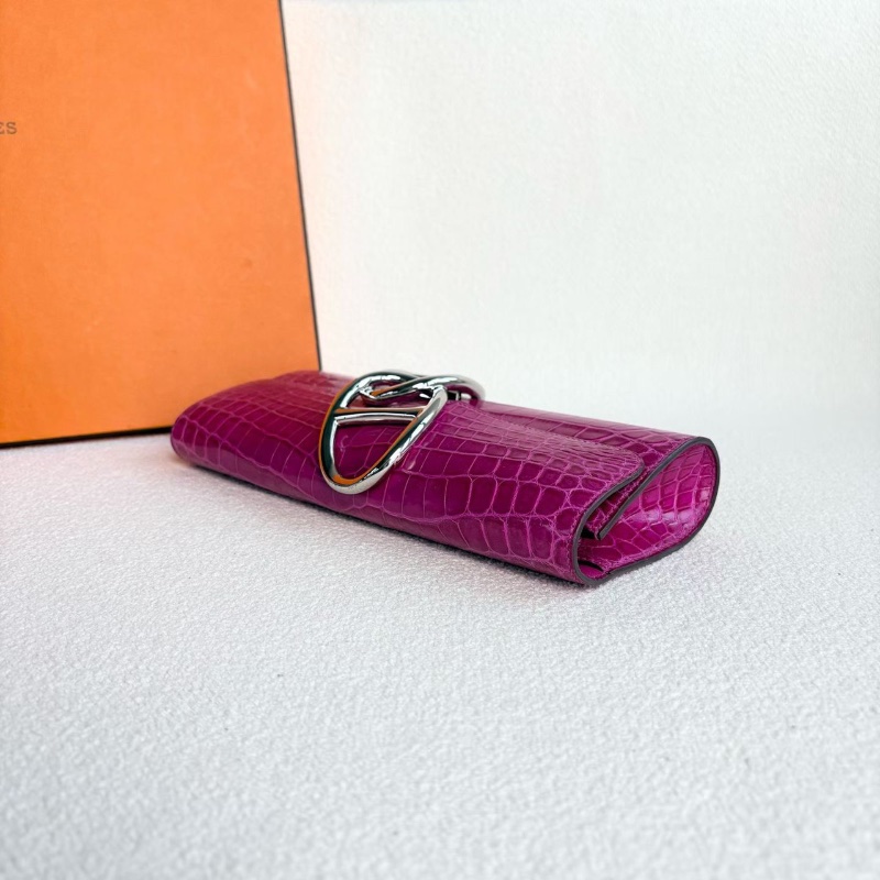 Hermes亮面鱷魚皮豬鼻子手拿包銀扣 天方夜譚紫 24.5*11*4 98新配件塵袋-5