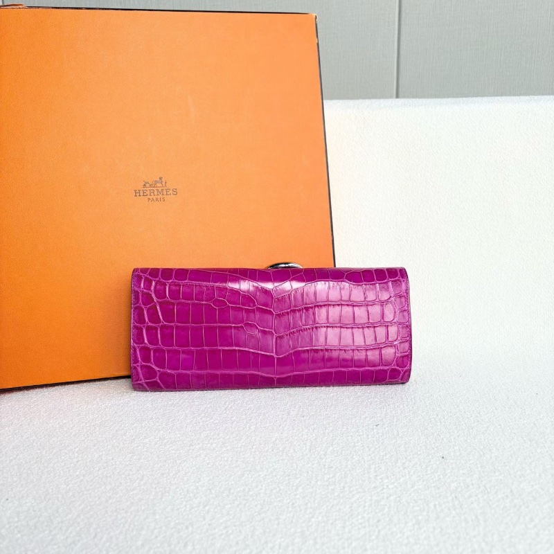 Hermes亮面鱷魚皮豬鼻子手拿包銀扣 天方夜譚紫 24.5*11*4 98新配件塵袋-8