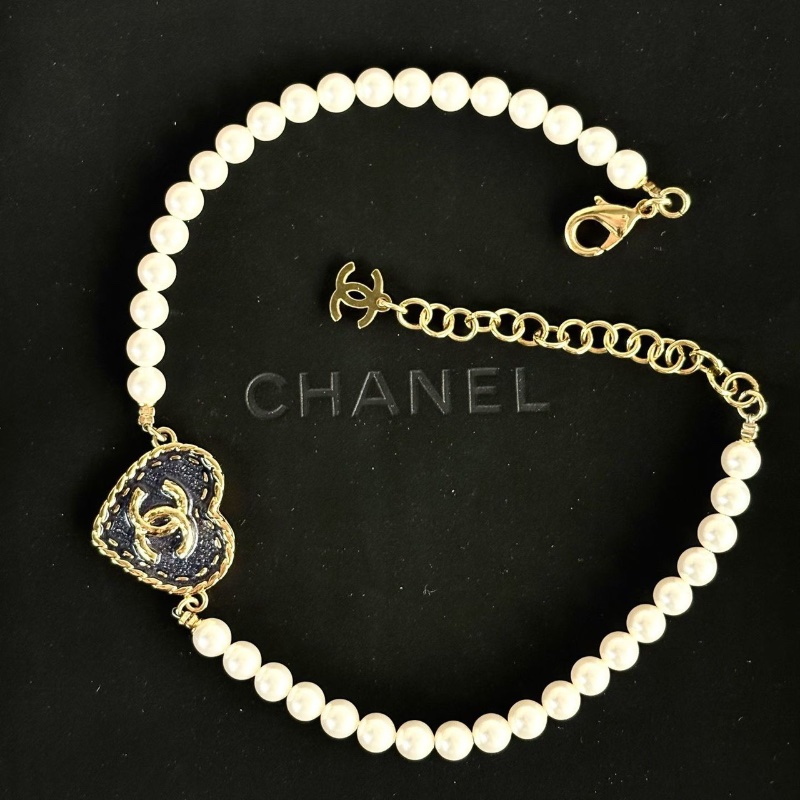 Chanel24P牛仔愛心珍珠項鍊鏈長37cm  99新配件購證 塵袋 盒子-2