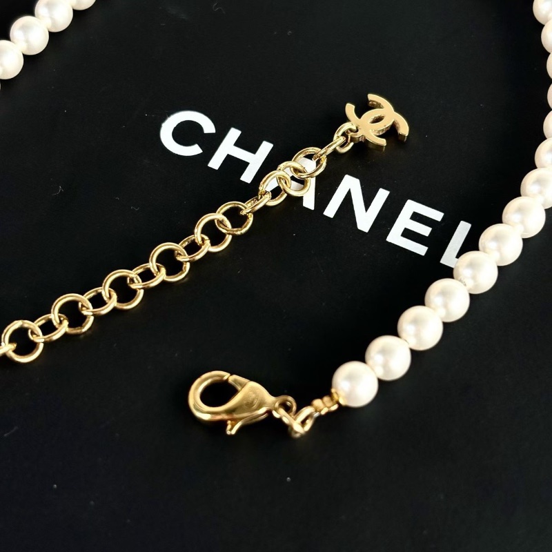Chanel24P牛仔愛心珍珠項鍊鏈長37cm  99新配件購證 塵袋 盒子-5