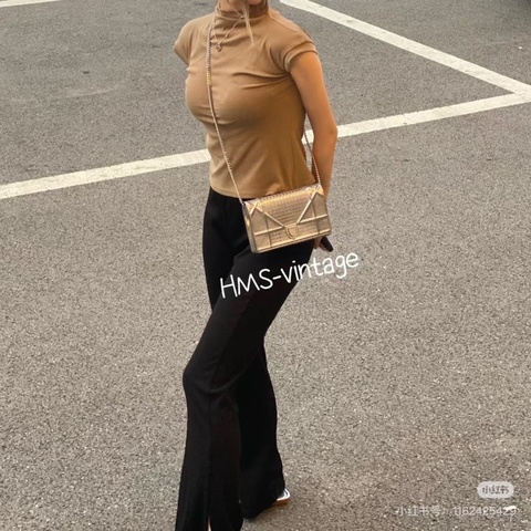 Dior Diorma Woc盾牌鏈條包 香檳金 牛皮19*12*4  98新配件鏈條 塵袋