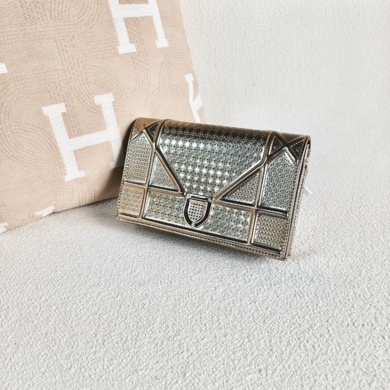 Dior Diorma Woc盾牌鏈條包 香檳金 牛皮19*12*4  98新配件鏈條 塵袋-3