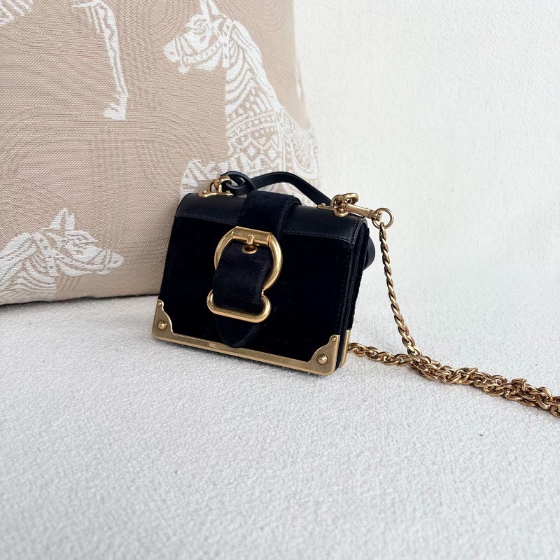 Prada mini絲絨雙面盒子包 黑色金扣 11*9*2 98新配件保卡 鏈條 塵袋-3