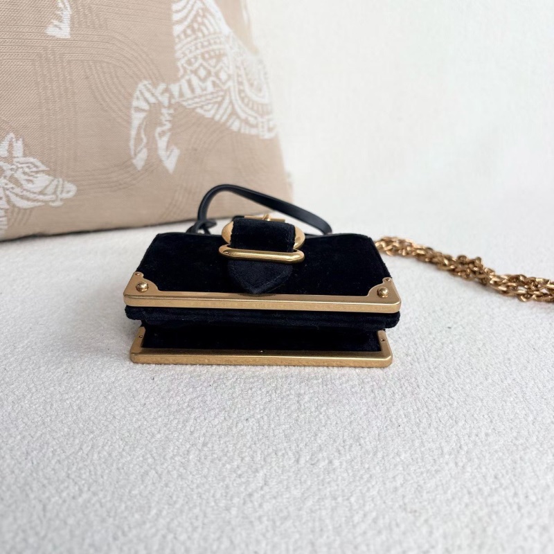 Prada mini絲絨雙面盒子包 黑色金扣 11*9*2 98新配件保卡 鏈條 塵袋-4