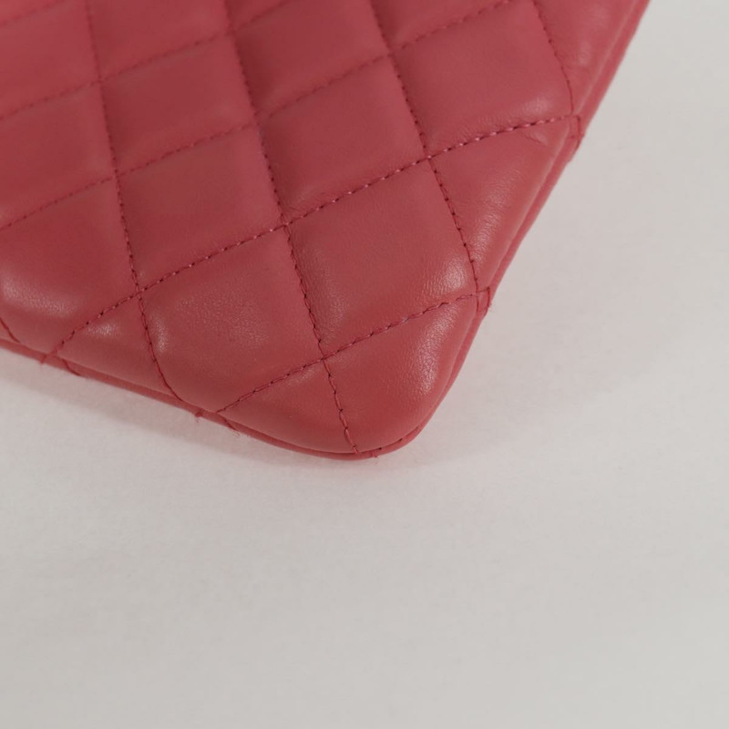 【日本直送】香奈兒 (CHANEL) 絎縫手拿包，羊皮材質，粉紅色，銀色雙C標誌，正品編號 115255V-15